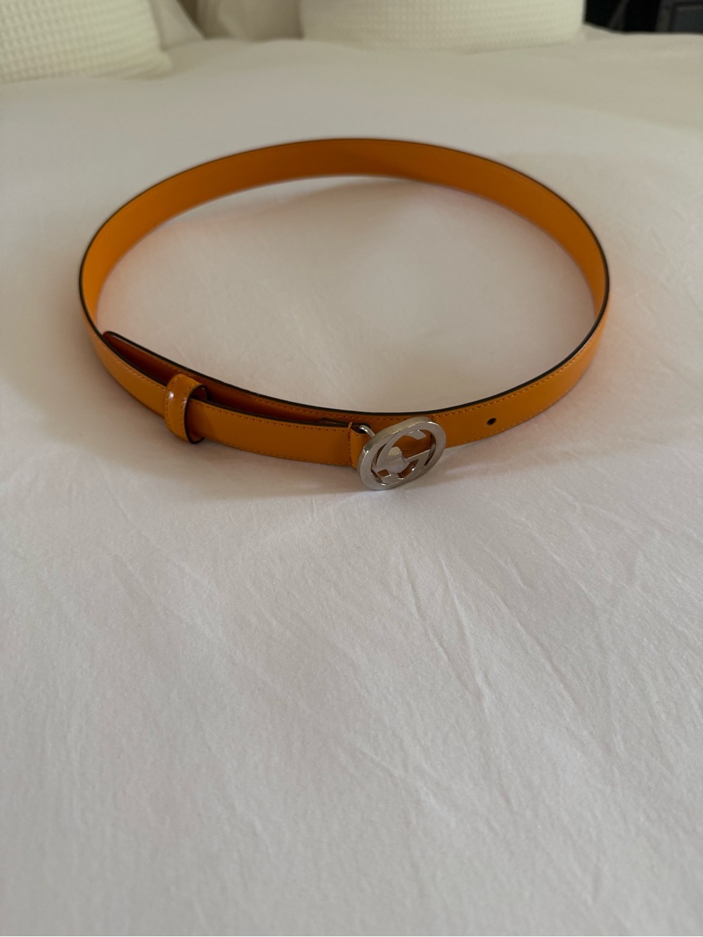 Gucci orange Leather Belt with Silver Double-G Buckle